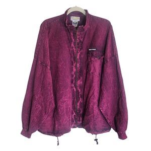 Ezze Wear Vintage Jacket Women's Sz Large Magenta Full Zip Acid Wash Baggy 90's